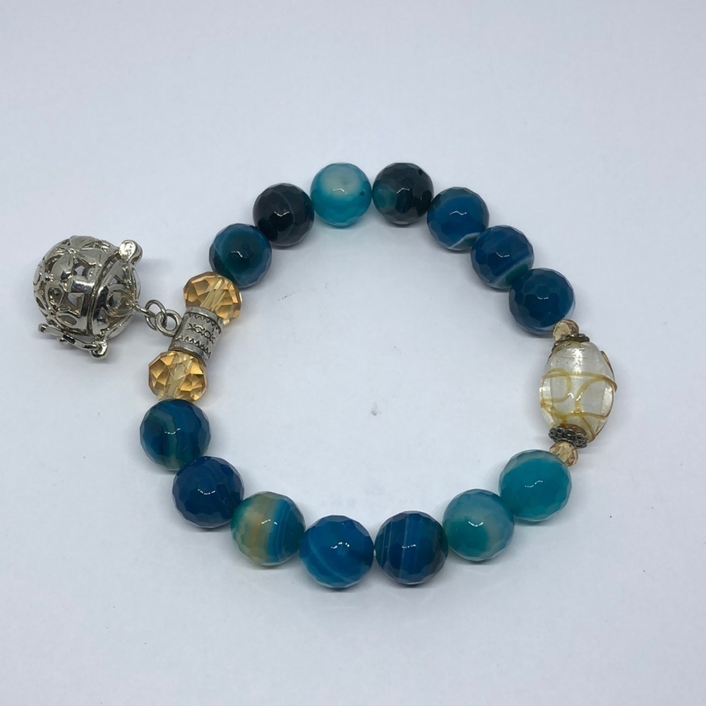 ARTISAN handcrafted blue agate beads art glass bead and locket charm